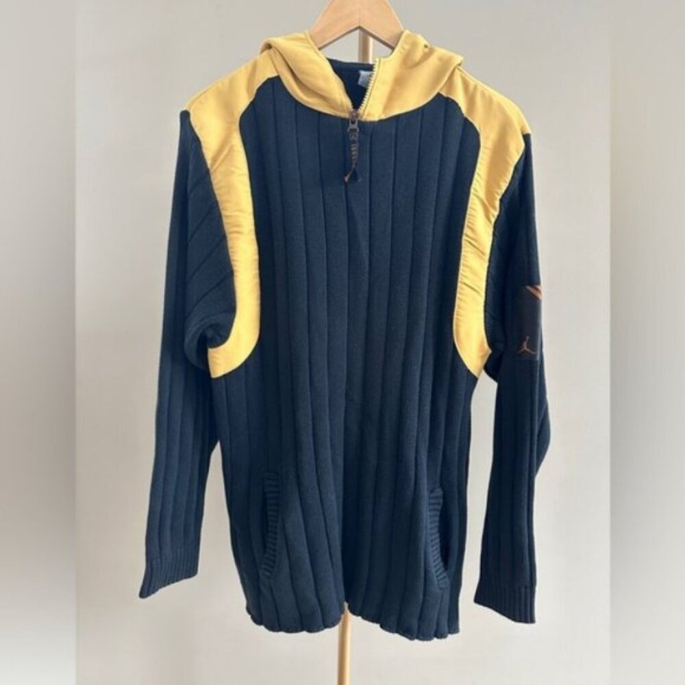 Vintage Air Jordan Flight Knit Half-Zip Hoodie L Yellow & Black Made in Korea